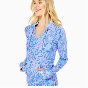 Lilly Pulitzer Cassi Popover Pullover In Boca Blue Sea What I Sea size Large NWT